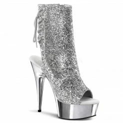 PLEASER Delight-1018G Silver Glitter Chrome Dancer Showgirl Platform 6