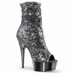 Discontinued PLEASER Delight-1008SQ Sequins Chrome Club Burlesque Ankle Calf Boots Heels 4-11