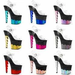 Discontinued PLEASER Scallop-708-2HGM Hologram Stripper Pole Dance Platform 7" Scalloped Heel Heels