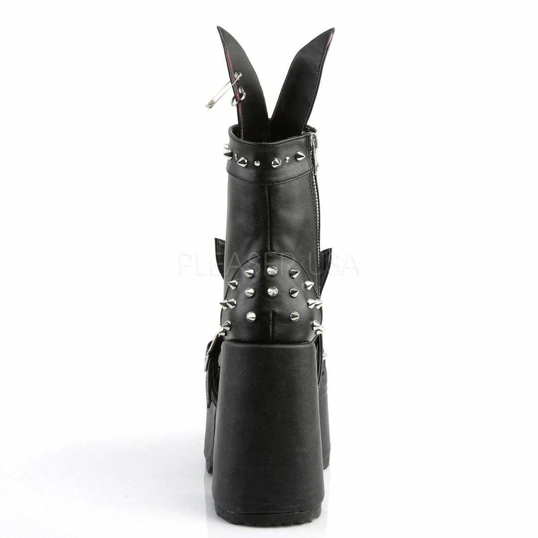 DEMONIA Camel-202 Interchangeable Cat / Bunny Ears Goth Platforms Ankle Boots