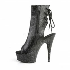 PLEASER Delight-1018MMG Black Faux Leather Mini Glitter Open Toe Back 6