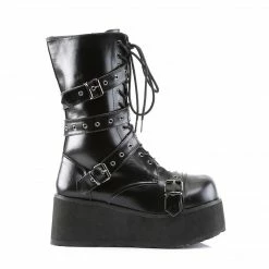 DEMONIA Trashville-205 Wrap Around Grommet Strap Mens Unisex Platform Knee Boots