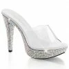 FABULICIOUS Cocktail-501DM Clear Rhinestones Wedding Party Platform Slides Heels