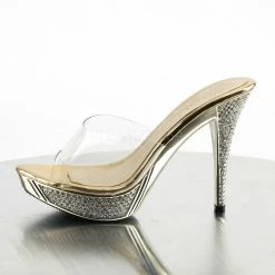 FABULICIOUS Elegant-401 Gold Silver Rhinestone Fitness Model Comp Wedding Heels