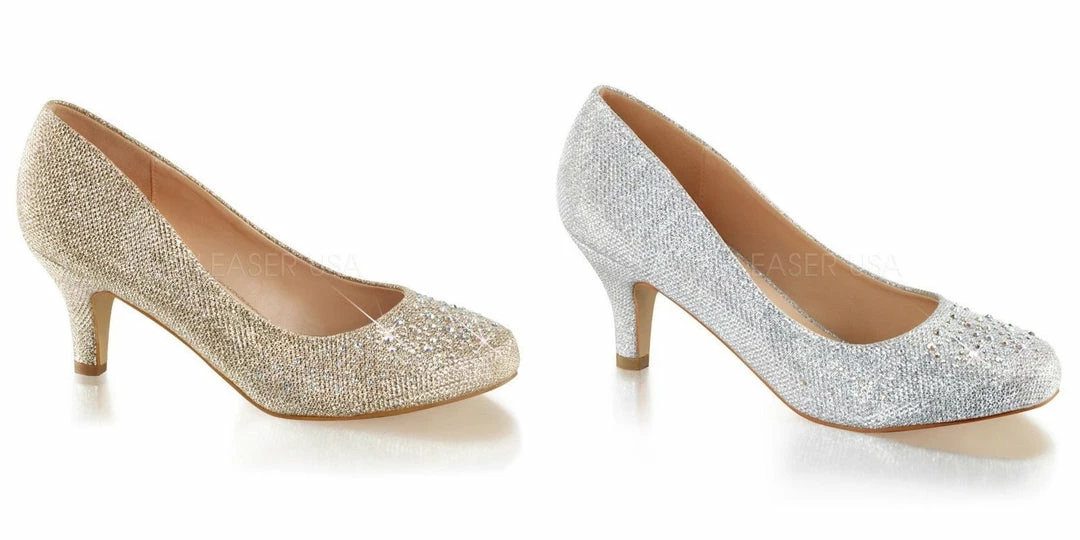 FABULICIOUS Doris-06 Nude Silver Glitter Evening Dress Wedding 2.5" Kitten Heels