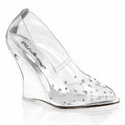 FABULICIOUS Lovely-420RS Clear Rhinestones Party Wedding 4" Wedges Sandals Heels