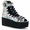 DEMONIA Grip-105 Hologram Goth Ankle Calf Lace Up Buckles Zip Platform Boots