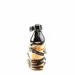 Discontinued DEMONIA Poison-03 Goth Tiger Faux Fur Ankle Strap Platforms Heels