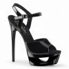 PLEASER Eclipse-609 Black Patent Cut Out Platform Ankle Strap Sandals 6.5" Heels