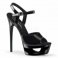 PLEASER Eclipse-609 Black Patent Cut Out Platform Ankle Strap Sandals 6.5" Heels