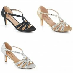 FABULICIOUS Missy-03 Silver Champagne Black Rhinestones Shimmer Dress 2.5" Heels