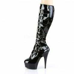 PLEASER Delight-2049 Black Patent Sexy Goth Multi Buckles 6