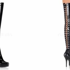 Boots DEVIOUS Indulge-3063 Drag Dominatrix Fetish Lace Up Back Thigh Boot 5-15