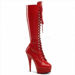 PLEASER Delight-2023 Sexy Fashion Lace Up Red Black White Platforms Knee Boots