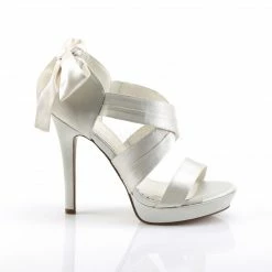 FABULICIOUS Lumina-29 Ivory Satin Dress Formal Wedding Ribbon Bow Sandals Heels
