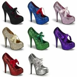 Discontinued BORDELLO Teeze-10G Glitter Pinup Burlesque Showgirl Platform Heels