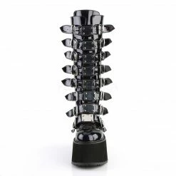 DEMONIA Damned-318 Black Hologram Goth Spike Buckles Platform Knee Boots