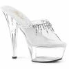 PLEASER Kiss-201-2 Clear Rhinestones Spike Chain Pole Dancing Platforms 6" Heels