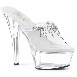 PLEASER Kiss-201-2 Clear Rhinestones Spike Chain Pole Dancing Platforms 6" Heels
