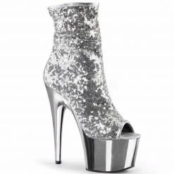 PLEASER Adore-1008SQ Sequins Chrome Ankle Calf Open Toe Exotic Dance Boots Heels