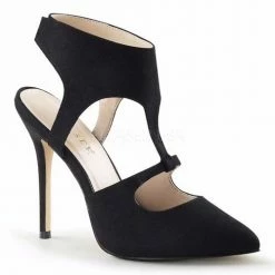 Discontinued PLEASER Amuse-19 Patent Veggie Suede Cutout T-Strap Work Pumps Heel