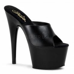 PLEASER Adore-701 Black Real Leather Slides Mules Pole Dancer Platforms 7" Heels