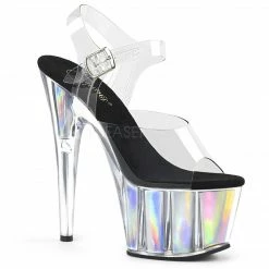 PLEASER Adore-708HGI Clear Holographic Inserts 7" Stripper Club Platforms Heels