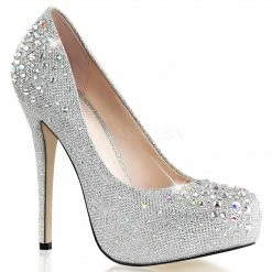 FABULICIOUS Destiny-06R Nude Silver Glitter Mesh Fabric Wedding Formal Heel Pump
