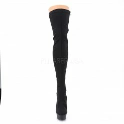 PLEASER Delight-3003 Black Lycra Exotic Stripper Dancer Back Lace Up Thigh Boots