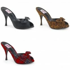 PINUP COUTURE Monroe-08 Leopard Red Tartan Plaid Retro Pin Up Slides Mules Heels