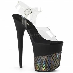 PLEASER Flamingo-808HFN Holographic Fishnet Stripper Dancer 4" Platform 8" Heels