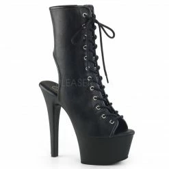 PLEASER Aspire-1016 Black Ankle Calf Open Toe Back Lace Up Zip Platform 6" Boots