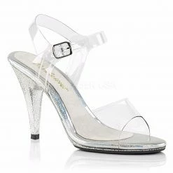 Fabulicious PLEASER Caress-408MG Clear Iridescent Glitter Ankle Strap Comp Sandals 4" Heels