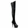 PLEASER Delight-3010 Black Stretch Patent Zipper 6" Stiletto Platform Thigh Boot Boots