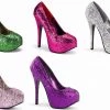 Discontinued BORDELLO Teeze-06G Silver Pink Purple Green Glitter Burlesque Heels