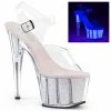 PLEASER Adore-708UVG Neon Opal Glitter Insert UV Blacklight Reactive 7" Heels