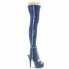 PLEASER Delight-3030 Blue Denim Jean Fabric Cutout Cut Out 6" Thigh High Boots