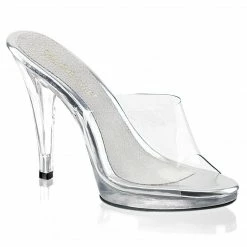 FABULICIOUS Flair-401 Clear Fitness Model Drag Slides Sandals 4.5" Heels 4-15