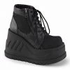 DEMONIA Stomp-10 Black Canvas Vegan Leather Goth Platforms Ankle Boots Booties
