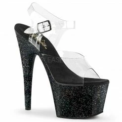 PLEASER Adore-708MG Black Mini Glitter Pole Dancer Ankle Strap Platform 7