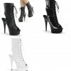PLEASER Delight-1016 Black White Faux Leather Goth Club Ankle Calf Boots Heels