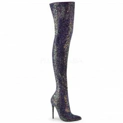 PLEASER Courtly-3015 Sexy Black White Multi Glitter 5" Heel Thigh High Boots