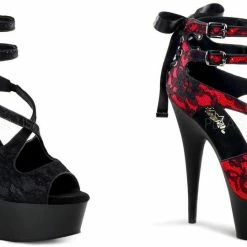 PLEASER Delight-678LC Burlesque Dancer Club Lace Strappy Corset 6" Heels