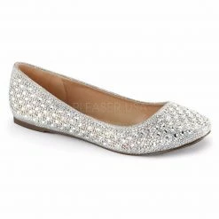 FABULICIOUS Treat-06 Black Gold Nude Silver Rhinestone Glitter Mesh Fabric Flats