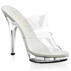 FABULICIOUS Lip-102 Clear Fitness Comp Double Strap Slip On Slides Mule 5" Heels