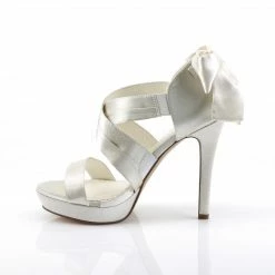 FABULICIOUS Lumina-29 Ivory Satin Dress Formal Wedding Ribbon Bow Sandals Heels