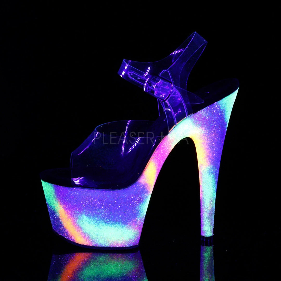PLEASER Adore-708GXY Blacklight Reactive Galaxy Effect Glitter Stripper 7" Heels