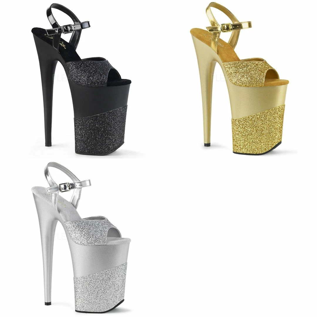 PLEASER Infinity-909-2G Glitter Stripper Pole Dancer Showgirl Club Strap 9" Heel Heels