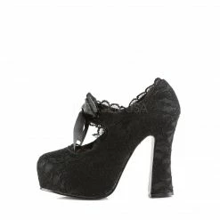 DEMONIA Demon-11 Black Satin Lace Goth Ribbon Bow Platforms Mary Janes 5