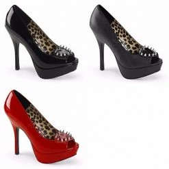 Discontinued DEMONIA Pixie-17 Black Red Heart Spikes Studs Platforms Pumps Heels